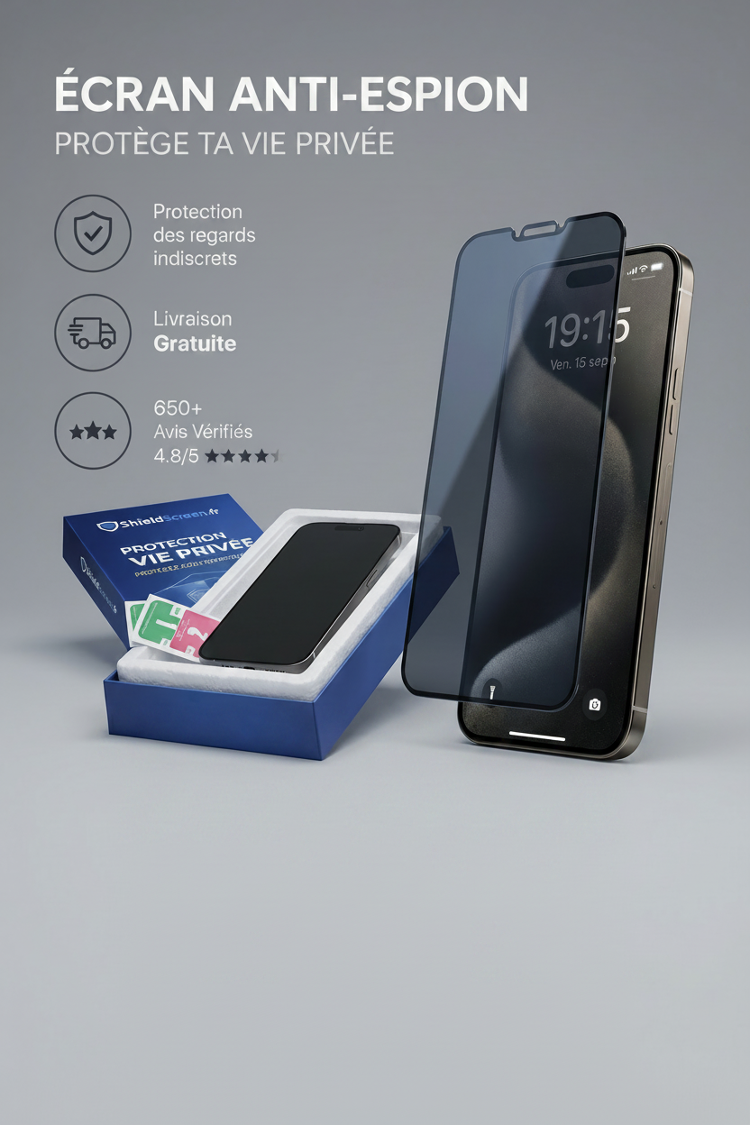 Protection vie privée iPhone - verre trempé anti-espion avec accessoires de pose inclus